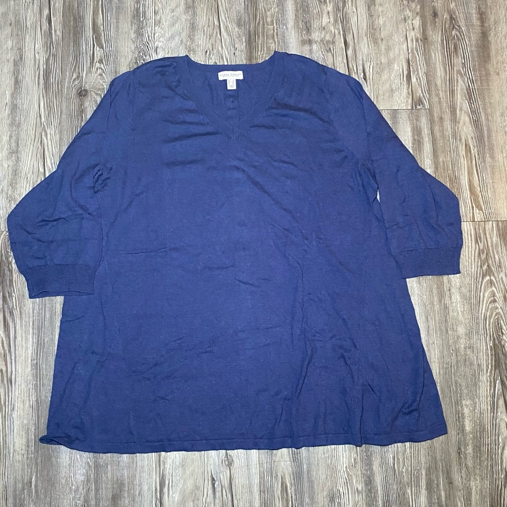 Susan Graver Modern Essential Blue Knit Button Down Top Women’s Size 1X EUC